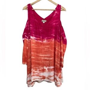 One World pink & orange cold shoulder 3/4 sleeve billowy blouse